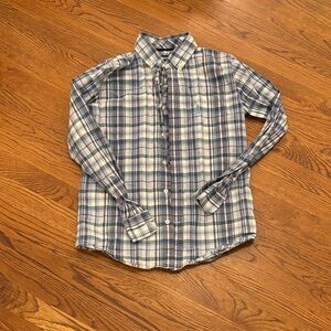 johnnie-O Blue and White Plaid Button Down Shirt